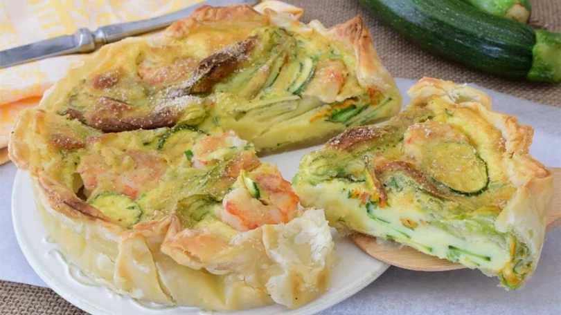 Tarte aux courgettes et crevettes en pâte feuilletée